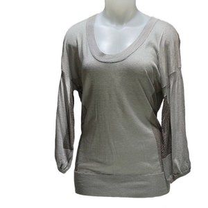 WALLACE Sweater Gray Silk Blend Sheer Inset Pullover Women's Size M